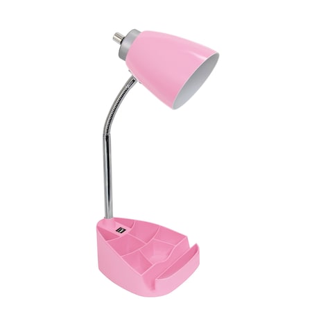 Limelights Gooseneck Organizer Desk Lamp with Holder and USB Port, Pink LD1056-PNK